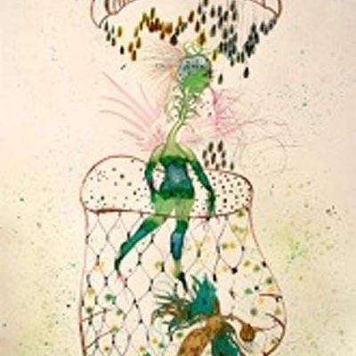 Umbrella of fruit fell to her green reason-Rina-Banerjee